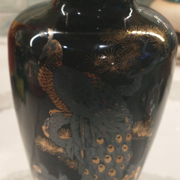Vintage Peacock Floral Gold Trim Vase Japan - Picture 8 of 14